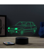 Lampe illusion 3D en verre acrylique gravée au laser représentant une voiture Peugeot 205 GTI.