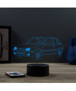 Lampe illusion 3D en verre acrylique gravée au laser représentant une voiture Peugeot 205 GTI.
