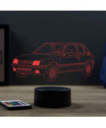 Lampe illusion 3D en verre acrylique gravée au laser représentant une voiture Peugeot 205 GTI.