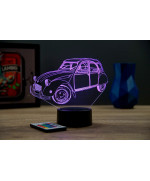 Lampe illusion 3D en verre acrylique gravée au laser représentant une voiture Citroën 2CV.