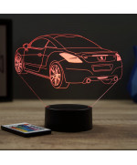 Lampe illusion 3D en verre acrylique gravée au laser représentant une voiture Peugeot RCZ R.