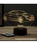 Lampe illusion 3D en verre acrylique gravée au laser représentant une voiture Peugeot RCZ Phase 2.