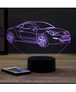 Lampe illusion 3D en verre acrylique gravée au laser représentant une voiture Peugeot RCZ Phase 2.