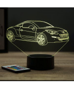 Lampe illusion 3D en verre acrylique gravée au laser représentant une voiture Peugeot RCZ Phase 2.