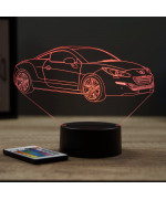Lampe illusion 3D en verre acrylique gravée au laser représentant une voiture Peugeot RCZ Phase 2.