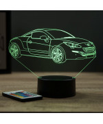 Lampe illusion 3D en verre acrylique gravée au laser représentant une voiture Peugeot RCZ Phase 2.