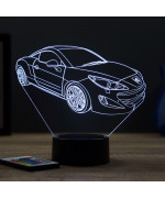 Lampe illusion 3D en verre acrylique gravée au laser représentant une voiture Peugeot RCZ Phase 1.