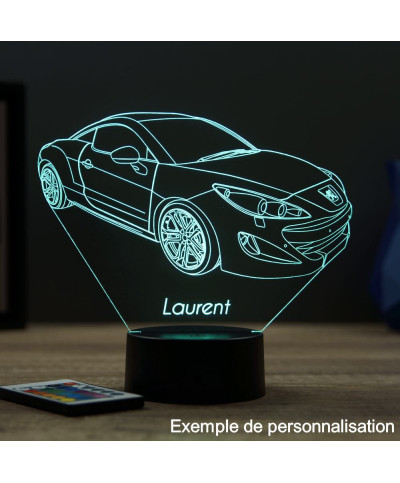 Lampe illusion 3D en verre acrylique gravée au laser représentant une voiture Peugeot RCZ Phase 1.