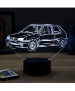Lampe illusion 3D en verre acrylique gravée au laser représentant une voiture Peugeot 106 Rallye Phase 1.