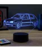 Lampe illusion 3D en verre acrylique gravée au laser représentant une voiture Peugeot 106 Rallye Phase 1.