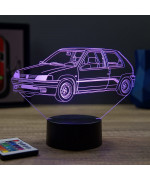 Lampe illusion 3D en verre acrylique gravée au laser représentant une voiture Peugeot 106 Rallye Phase 1.