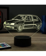 Lampe illusion 3D en verre acrylique gravée au laser représentant une voiture Peugeot 106 Rallye Phase 1.