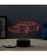 Lampe illusion 3D en verre acrylique gravée au laser représentant une voiture Ferrari Dino GT4.