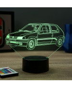 Lampe illusion 3D en verre acrylique gravée au laser représentant une voiture Peugeot 106 Rallye Phase 1.