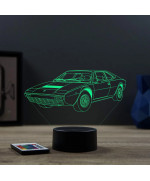 Lampe illusion 3D en verre acrylique gravée au laser représentant une voiture Ferrari Dino GT4.