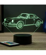 Lampe illusion 3D en verre acrylique gravée au laser représentant une voiture Porsche 911 Targa 1973.