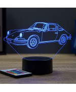 Lampe illusion 3D en verre acrylique gravée au laser représentant une voiture Porsche 911 Targa 1973.