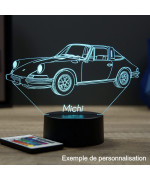 Lampe illusion 3D en verre acrylique gravée au laser représentant une voiture Porsche 911 Targa 1973.