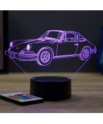 Lampe illusion 3D en verre acrylique gravée au laser représentant une voiture Porsche 911 Targa 1973.