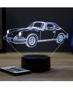 Lampe illusion 3D en verre acrylique gravée au laser représentant une voiture Porsche 911 Targa 1973.