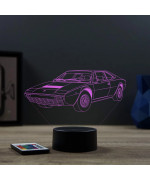 Lampe illusion 3D en verre acrylique gravée au laser représentant une voiture Ferrari Dino GT4.
