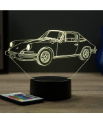 Lampe illusion 3D en verre acrylique gravée au laser représentant une voiture Porsche 911 Targa 1973.