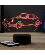 Lampe illusion 3D en verre acrylique gravée au laser représentant une voiture Porsche 911 Targa 1973.