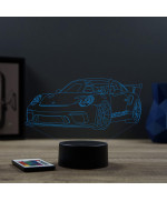 Lampe illusion 3D en verre acrylique gravée au laser représentant une voiture Porsche 911 GT3 RS.