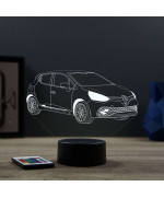 Lampe illusion 3D en verre acrylique gravée au laser représentant une voiture Renault Clio 4 RS.