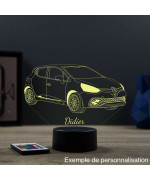 Lampe illusion 3D en verre acrylique gravée au laser représentant une voiture Renault Clio 4 RS.