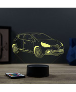Lampe illusion 3D en verre acrylique gravée au laser représentant une voiture Renault Clio 4 RS.