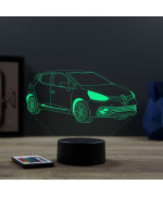 Lampe illusion 3D en verre acrylique gravée au laser représentant une voiture Renault Clio 4 RS.