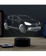 Lampe illusion 3D en verre acrylique gravée au laser représentant une voiture Renault Clio 4 RS.