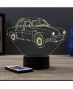 Lampe illusion 3D en verre acrylique gravée au laser représentant une voiture Renault Dauphine.