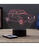 Lampe illusion 3D en verre acrylique gravée au laser représentant une voiture Renault Dauphine.