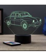 Lampe illusion 3D en verre acrylique gravée au laser représentant une voiture Renault Dauphine.