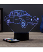 Lampe illusion 3D en verre acrylique gravée au laser représentant une voiture Renault Dauphine.