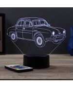 Lampe illusion 3D en verre acrylique gravée au laser représentant une voiture Renault Dauphine.
