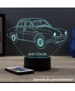 Lampe illusion 3D en verre acrylique gravée au laser représentant une voiture Renault Dauphine.