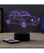 Lampe illusion 3D en verre acrylique gravée au laser représentant une voiture Renault Dauphine.
