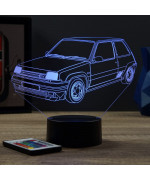 Lampe illusion 3D en verre acrylique gravée au laser représentant une voiture Renault Super 5 GT Turbo.