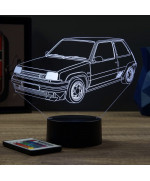 Lampe illusion 3D en verre acrylique gravée au laser représentant une voiture Renault Super 5 GT Turbo.