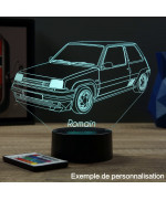 Lampe illusion 3D en verre acrylique gravée au laser représentant une voiture Renault Super 5 GT Turbo.