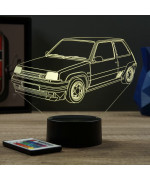 Lampe illusion 3D en verre acrylique gravée au laser représentant une voiture Renault Super 5 GT Turbo.