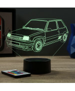 Lampe illusion 3D en verre acrylique gravée au laser représentant une voiture Renault Super 5 GT Turbo.