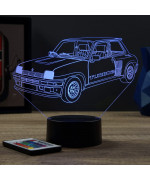 Lampe illusion 3D en verre acrylique gravée au laser représentant une voiture Renault R5 Turbo 2.