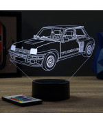 Lampe illusion 3D en verre acrylique gravée au laser représentant une voiture Renault R5 Turbo 2.