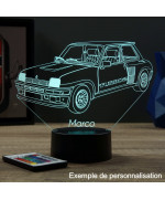 Lampe illusion 3D en verre acrylique gravée au laser représentant une voiture Renault R5 Turbo 2.