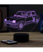 Lampe illusion 3D en verre acrylique gravée au laser représentant une voiture Renault R5 Turbo 2.