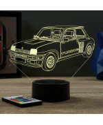 Lampe illusion 3D en verre acrylique gravée au laser représentant une voiture Renault R5 Turbo 2.